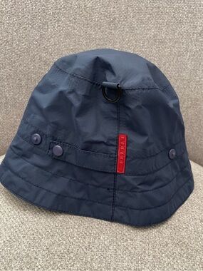 PRADA- vintage Sport (Linea Rossa) nylon cargo bucket hat, navy